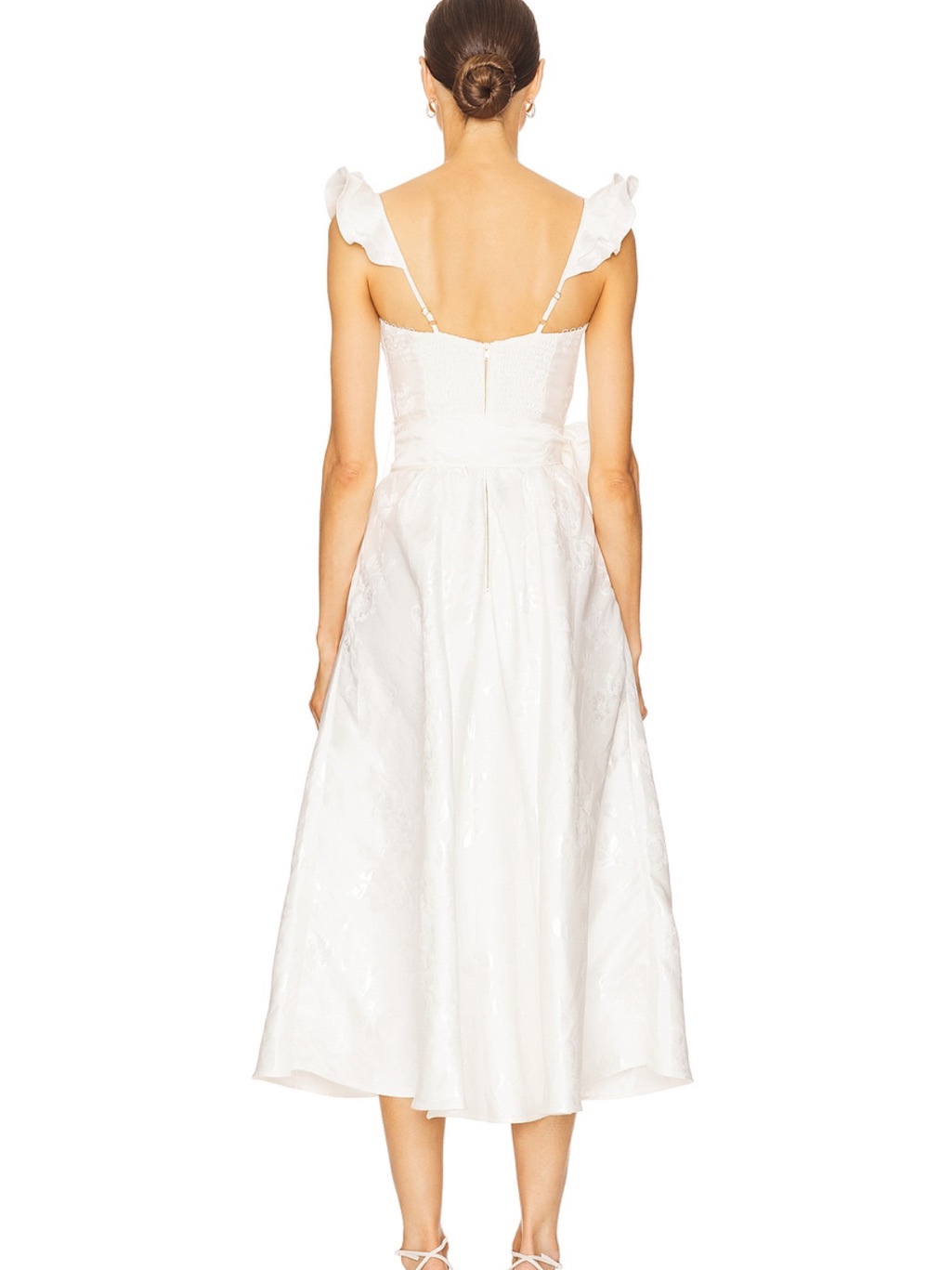 V. Chapman White Ruffle Strap Midi Dress With Waist Tie & Front Slit — image 2 of 4